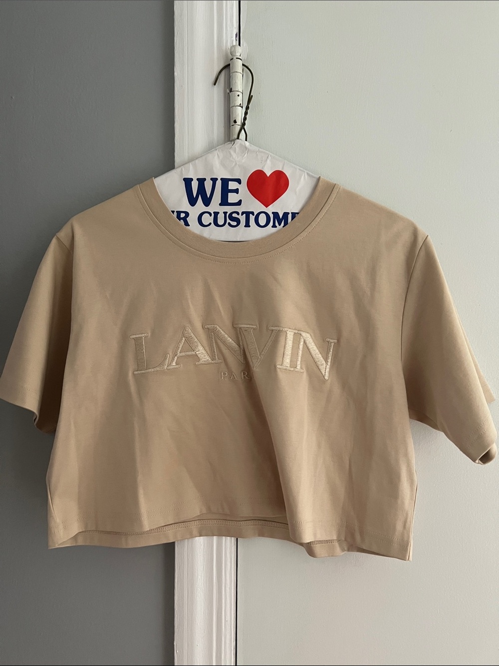 Lanvin Beige Cropped Logo Tee